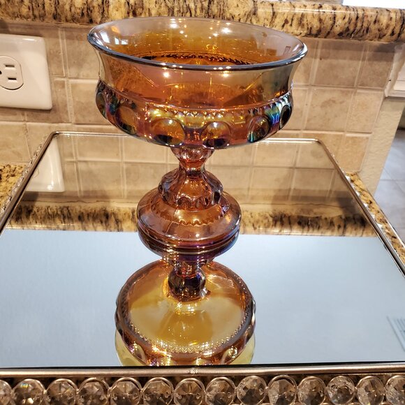 Vintage Indiana Amber Carnival Glass Kings Crown Thumbprint Compote/Candy Bowl - Picture 3 of 3